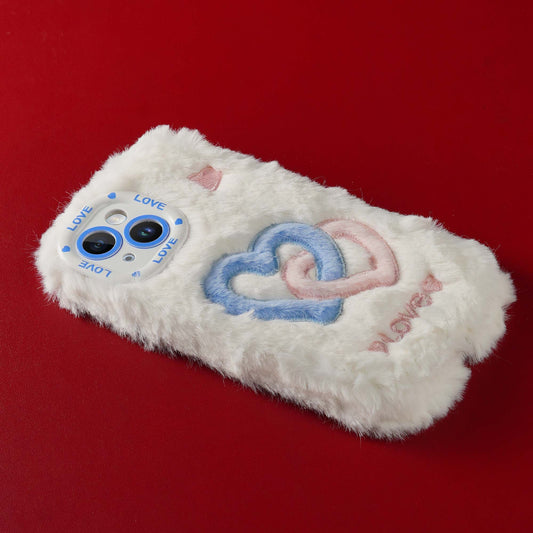 Fluffy Fur Heart Back Cover for Apple iPhone 14