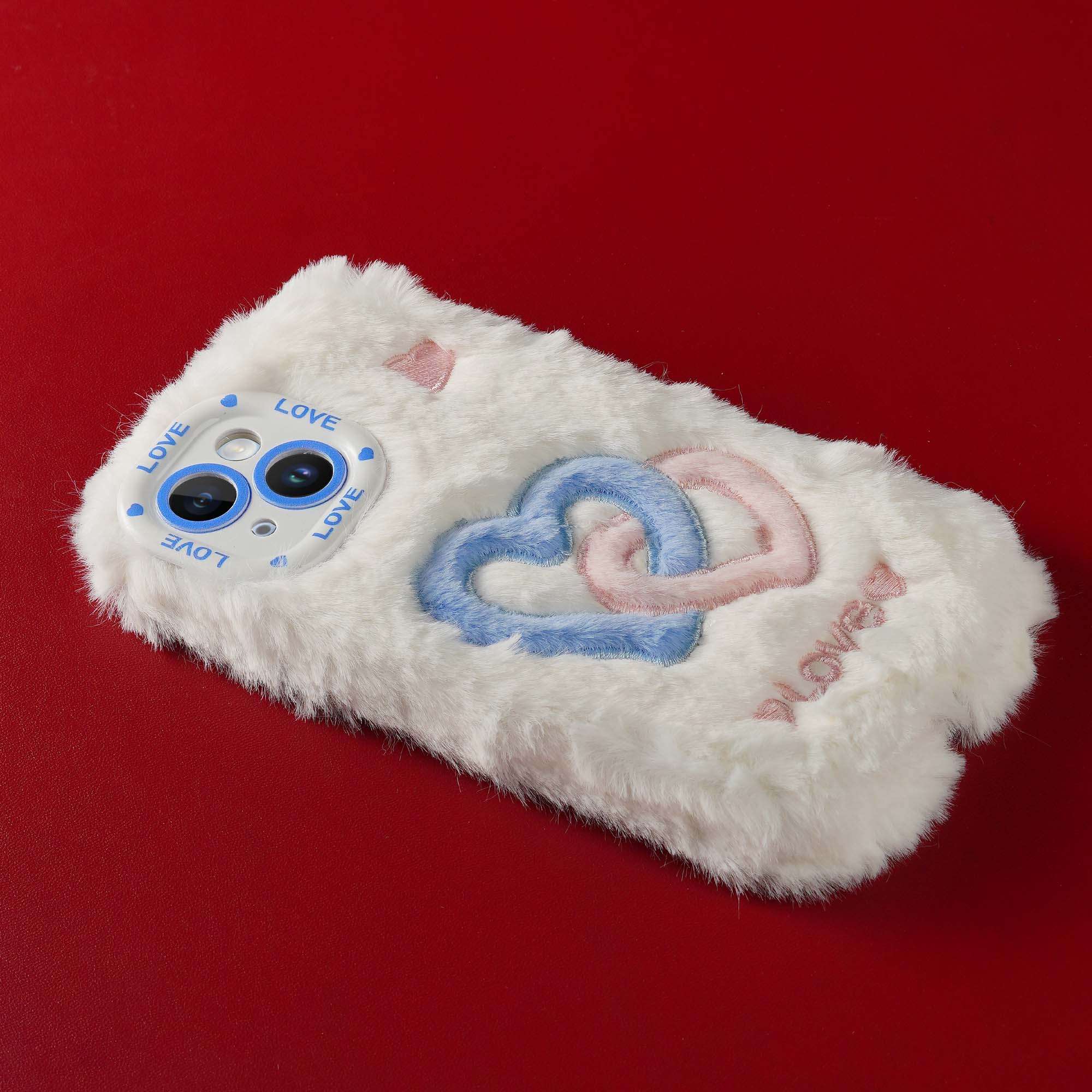 Fluffy Fur Heart Back Cover for Apple iPhone 15 Plus