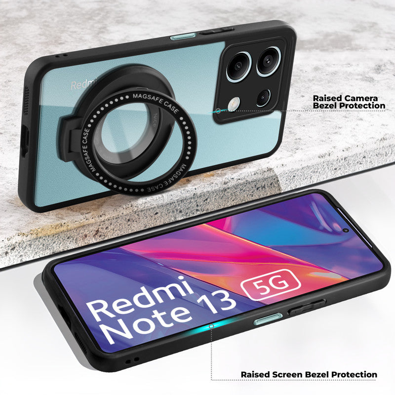 Soft Frame Clear Case Ring Holder Kickstand For Redmi Note 13 5G