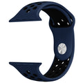 Silicone Apple Watch strap in Black and Pink, size 38mm, showing secure Strap closure and breathable dotted inner lining