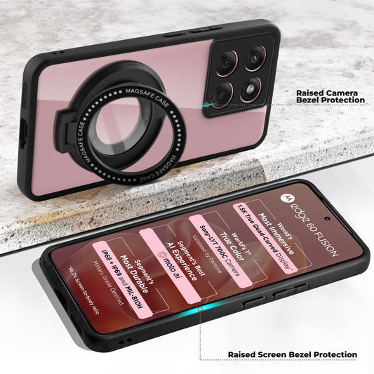 Transparent Back Cover with Silicone frame Matte Ring Holder Kickstand Case For Motorola Edge 60 Fusion 5G