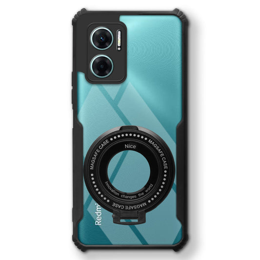 Premium Acrylic Transparent Case with Matte Ring Holder Kickstand Back Cover for Redmi 11 Prime 5G