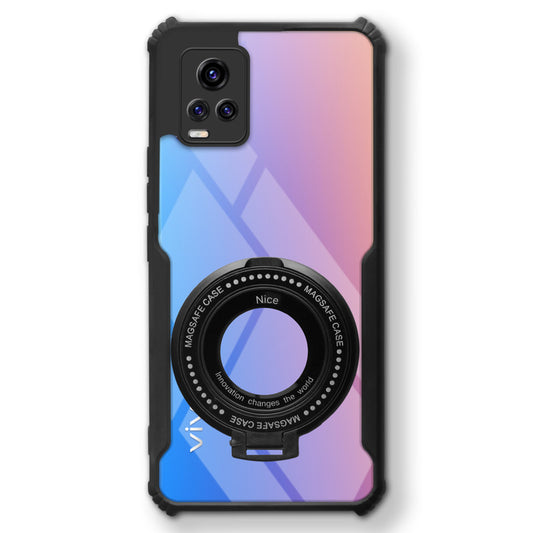 Premium Acrylic Transparent Case with Matte Ring Holder Kickstand Back Cover for Vivo V20