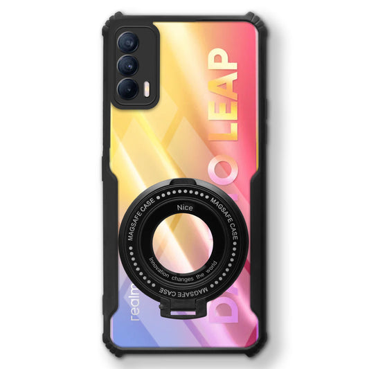 Premium Acrylic Transparent Case with Matte Ring Holder Kickstand Back Cover for Realme V15 5G