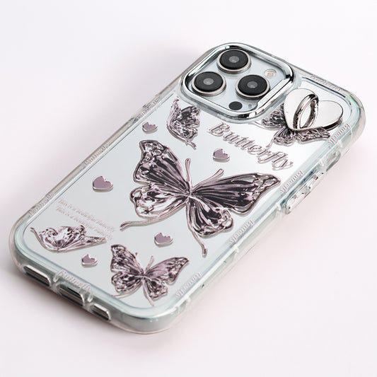 Luxury Mirror Back with Cute Butterfly Prints Back Cover for Apple iPhone 15 Pro Max