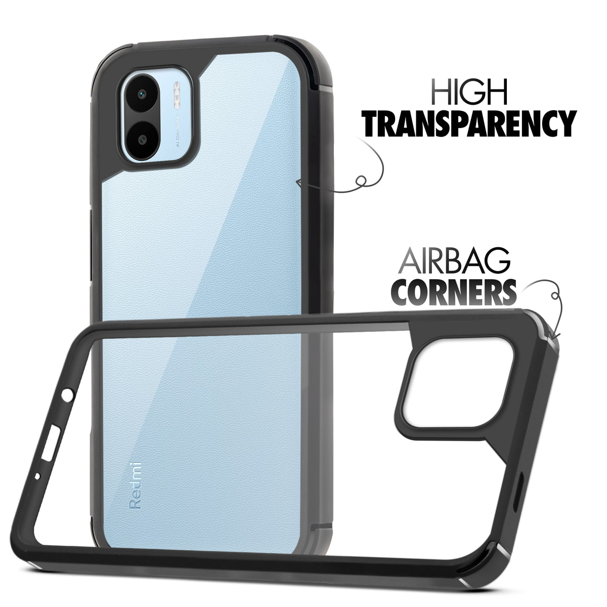 Silicone Frame Transparent Hard Back Cover for Redmi A2 2023