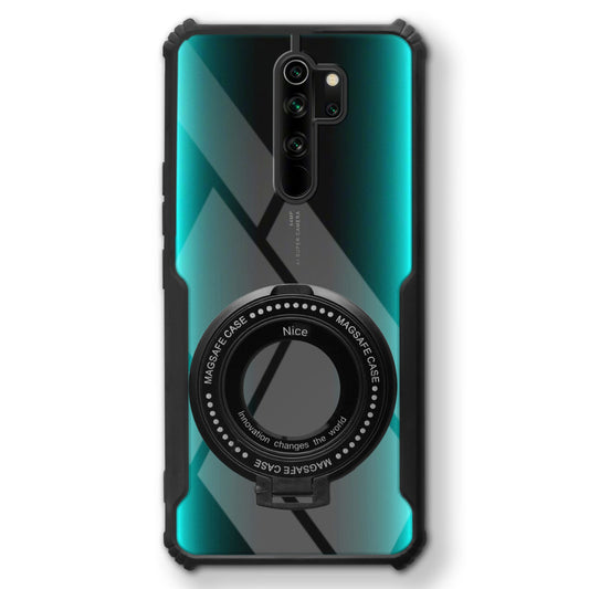 Premium Acrylic Transparent Case with Matte Ring Holder Kickstand Back Cover for Redmi Note 8 Pro