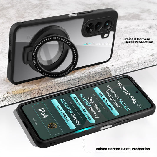 Soft Frame Clear Case Ring Holder Kickstand For Realme P4x 5G
