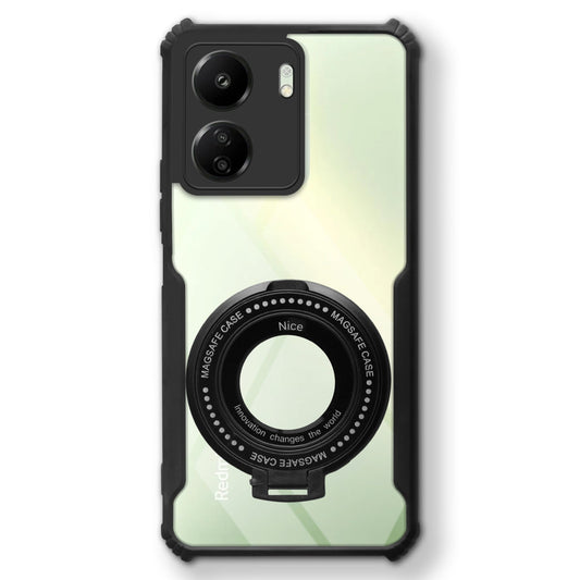 Premium Acrylic Transparent Case with Matte Ring Holder Kickstand Back Cover for Redmi 13C 4G