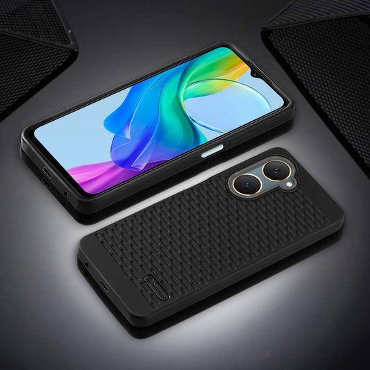 Soft Silicone Mobile Back Cover For Vivo Y28s 5G with Dash Type Groove and Matte Gray Camera Ring