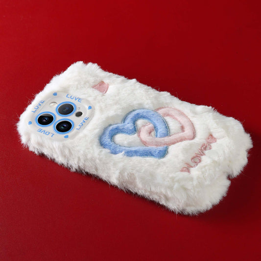 Fluffy Fur Heart Back Cover for Apple iPhone 15 Pro Max