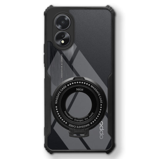 Premium Acrylic Transparent Case with Matte Ring Holder Kickstand Back Cover for Oppo A18 4G