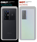 Clear hard back case compatibility guide showing fit for Vivo X70 Pro Plus 5G and not compatible with other models