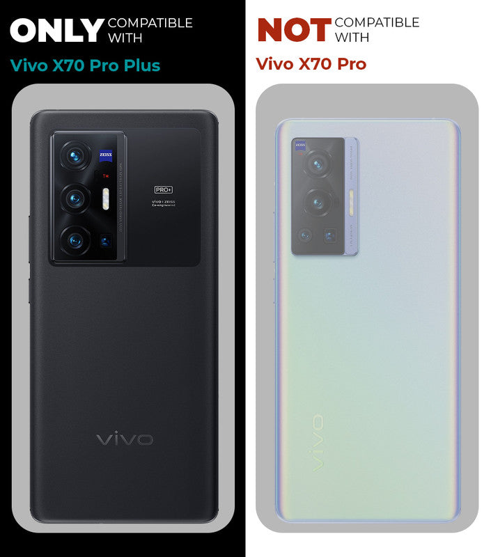 Clear hard back case compatibility guide showing fit for Vivo X70 Pro Plus 5G and not compatible with other models