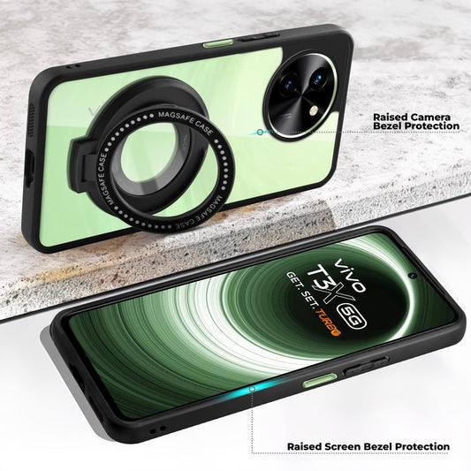 Soft Frame Clear Case Ring Holder Kickstand For Vivo T3x 5G