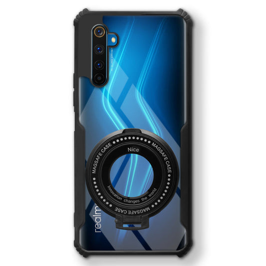 Premium Acrylic Transparent Case with Matte Ring Holder Kickstand Back Cover for Realme 6 Pro