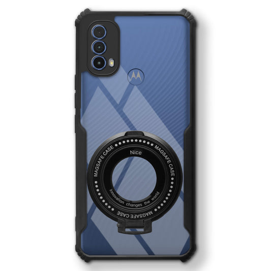 Premium Acrylic Transparent Case with Matte Ring Holder Kickstand Back Cover for Motorola E30