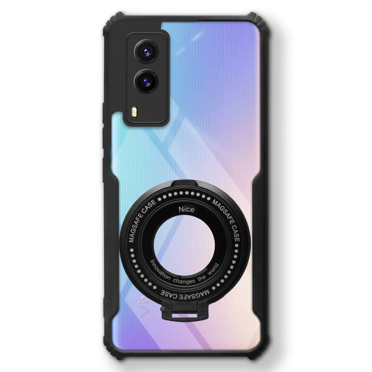Premium Acrylic Transparent Case with Matte Ring Holder Kickstand Back Cover for Vivo V21e 5G