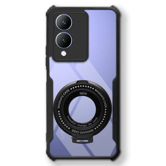 Premium Acrylic Transparent Case with Matte Ring Holder Kickstand Back Cover for Vivo Y17s
