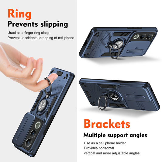 Ultra Rugged Armor Case with Rotating Ring Holder & Shutter Camera Protection Back Case For Vivo Y200 5G