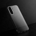 Crystal clear anti-yellow hard back case for Samsung F17 5G placed on surface showing slim profile and precise camera cutouts