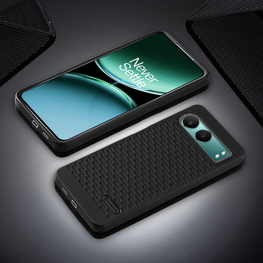 Soft Silicone Mobile Back Cover For OnePlus Nord 4 5G with Dash Type Groove and Matte Gray Camera Ring