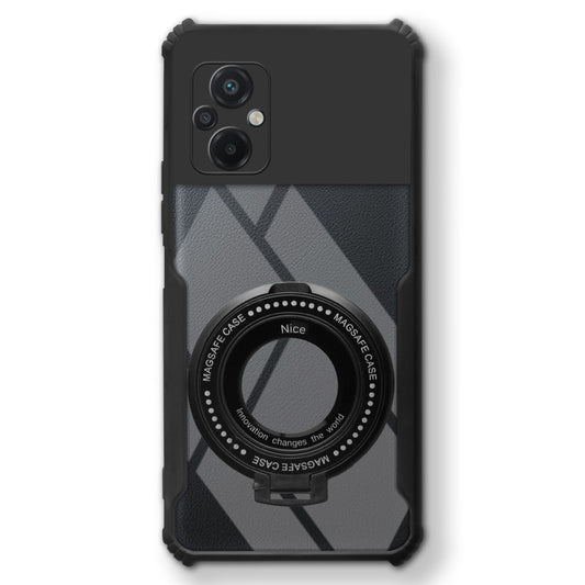 Premium Acrylic Transparent Case with Matte Ring Holder Kickstand Back Cover for Poco M5