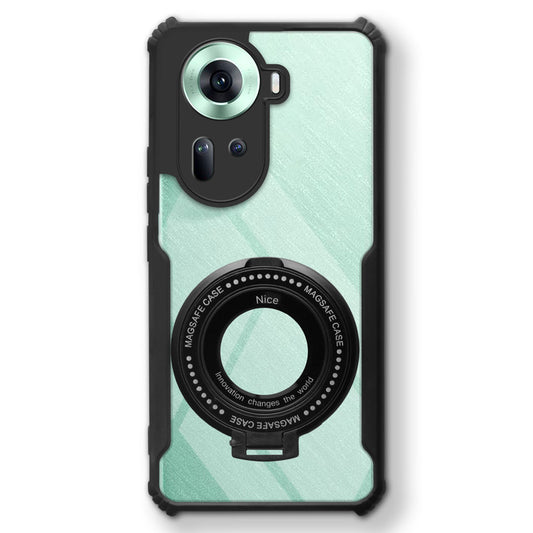 Premium Acrylic Transparent Case with Matte Ring Holder Kickstand Back Cover for Oppo Reno 11 5G