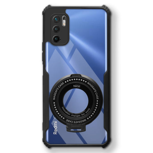 Premium Acrylic Transparent Case with Matte Ring Holder Kickstand Back Cover for Redmi Note 10