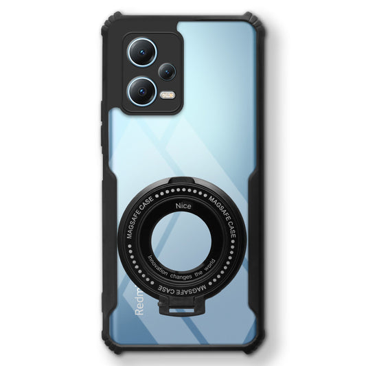 Premium Acrylic Transparent Case with Matte Ring Holder Kickstand Back Cover for Redmi Note 12 Pro Plus 5G