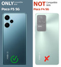 Clear hard back case compatibility guide showing fit for Poco F5 5G and not compatible with other models