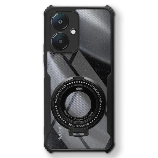 Premium Acrylic Transparent Case with Matte Ring Holder Kickstand Back Cover for Redmi 13C 5G