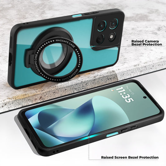 Soft Frame Clear Case Ring Holder Kickstand For Motorola G57 Power 5G