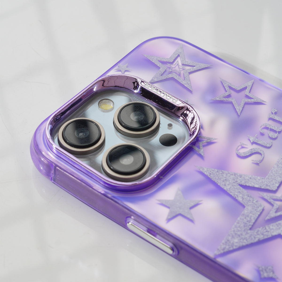 Luxury Purple Glittery Stars Back Cover for Apple iPhone 15 Pro Max