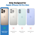 Clear hard back case compatibility guide showing fit for Apple iPhone 16 Pro Max and not compatible with other models
