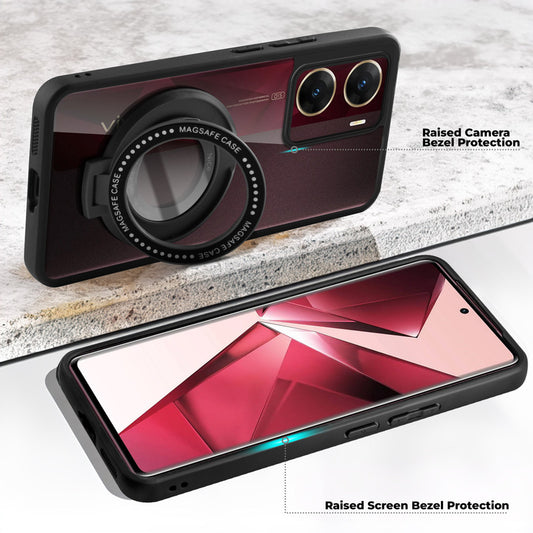 Soft Frame Clear Case Ring Holder Kickstand For Vivo V29e 5G