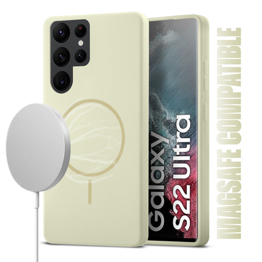 Liquid Silicon With Microfiber Lining Back Case For Samsung S22 Ultra 5G (MagSafe Compatible)