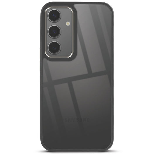 Premium Silicone Frame with Clear Back & Silver Camera Ring Back Case Cover For Samsung S24 5G