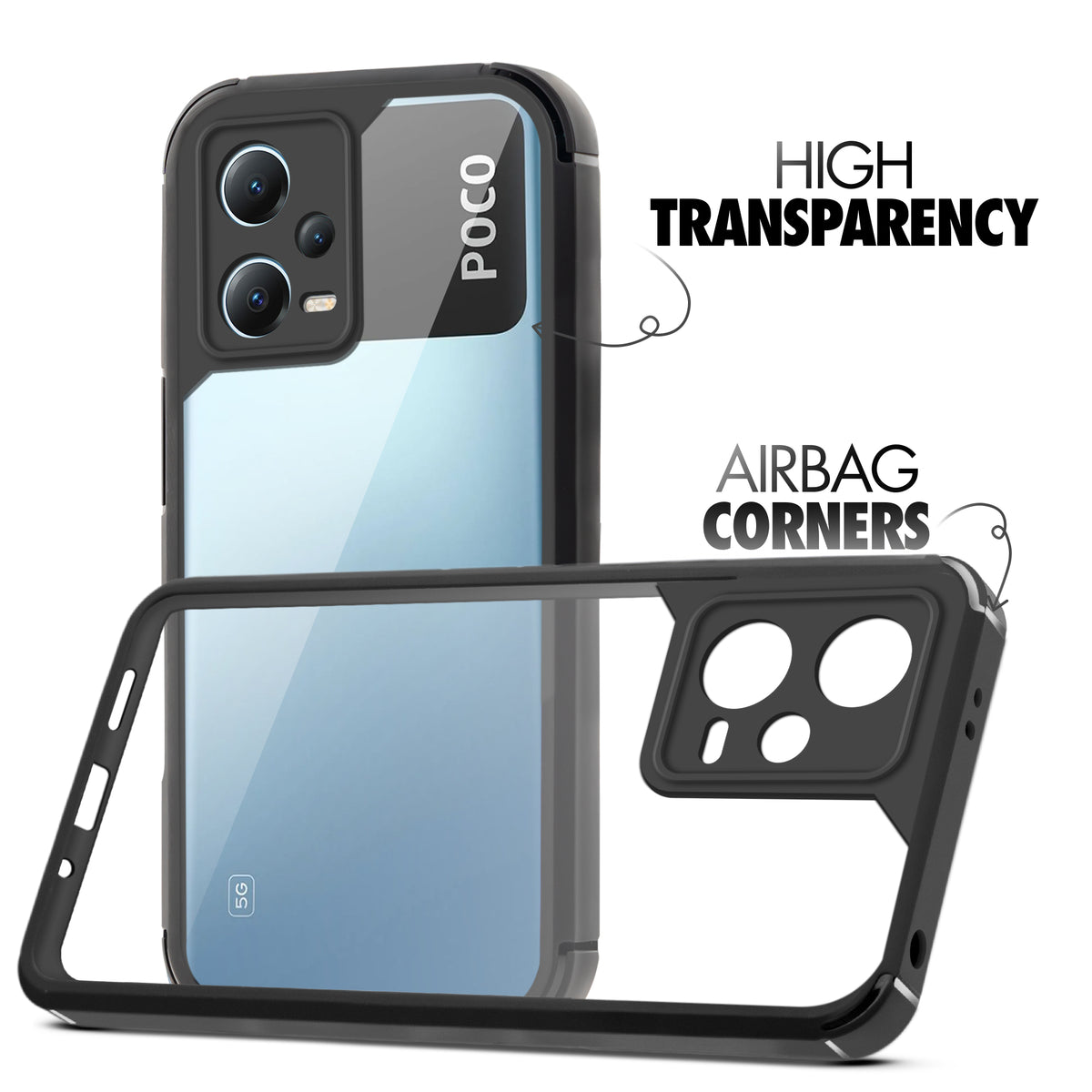 Silicone Frame Transparent Hard Back Cover for Poco X5 5G