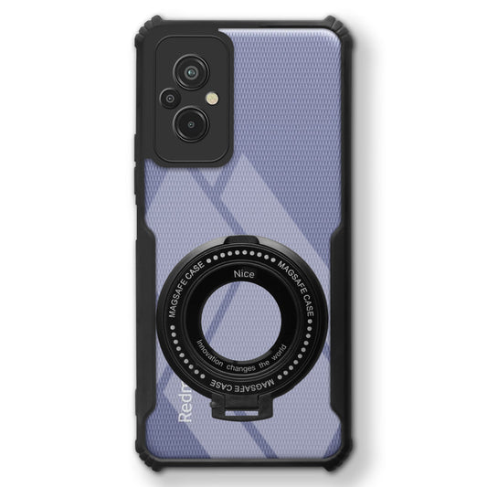 Premium Acrylic Transparent Case with Matte Ring Holder Kickstand Back Cover for Redmi 11 Prime 4G