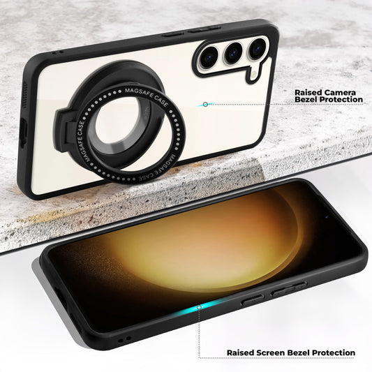 Transparent Back Cover with Silicone frame Matte Ring Holder Kickstand Case For Samsung S23 5G