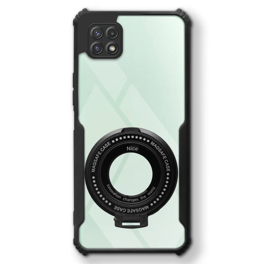 Premium Acrylic Transparent Case with Matte Ring Holder Kickstand Back Cover for Samsung A22 5G