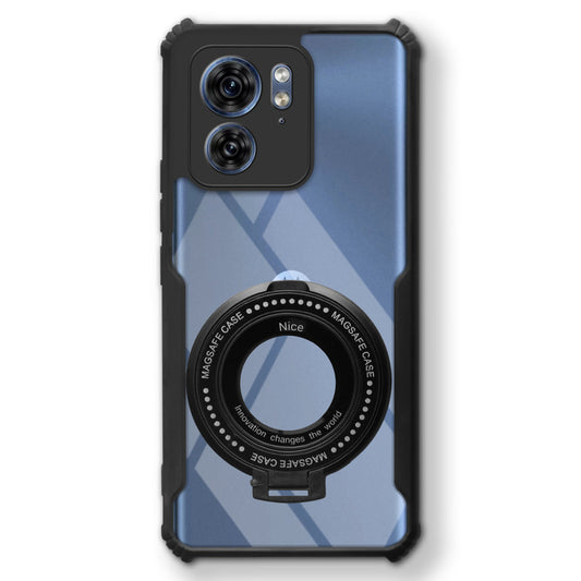 Premium Acrylic Transparent Case with Matte Ring Holder Kickstand Back Cover for Motorola Edge 40 5G