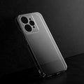 Crystal clear anti-yellow hard back case for Realme 15 5G placed on surface showing slim profile and precise camera cutouts