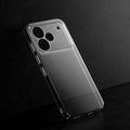 Crystal clear anti-yellow hard back case for Realme P4 5G placed on surface showing slim profile and precise camera cutouts