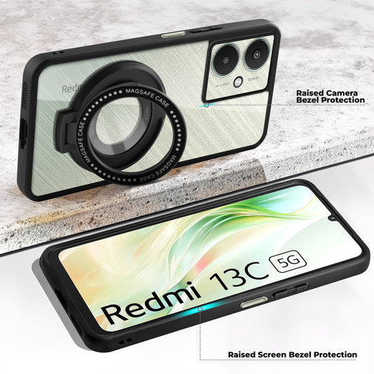 Soft Frame Clear Case Ring Holder Kickstand For Redmi 13c 5G