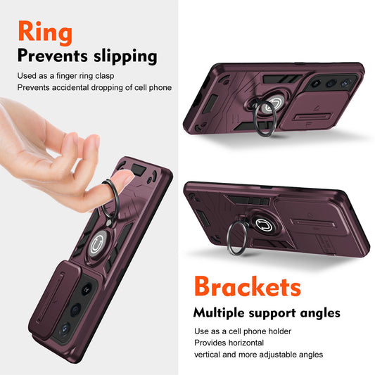 Ultra Rugged Armor Case with Rotating Ring Holder & Shutter Camera Protection Back Case For Oppo F19 Pro 5G