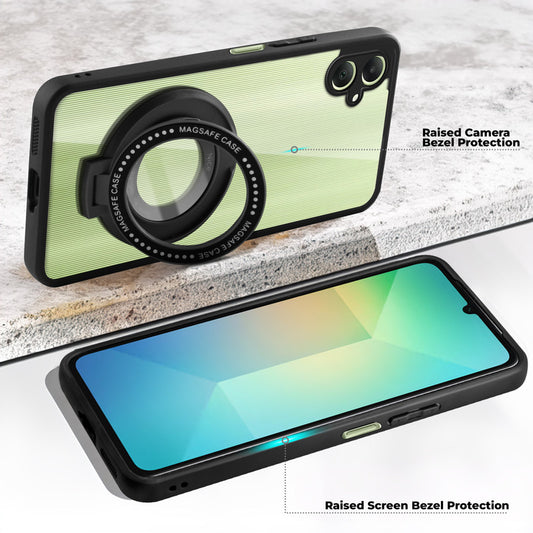 Transparent Back Cover with Silicone frame Matte Ring Holder Kickstand Case For Samsung A06 5G