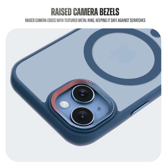 Textured Metal Ring Camera With Magsafe Compatible Smoky Back Case For Apple iPhone 15