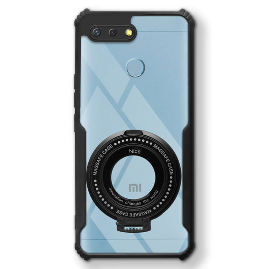 Premium Acrylic Transparent Case with Matte Ring Holder Kickstand Back Cover for Redmi 6